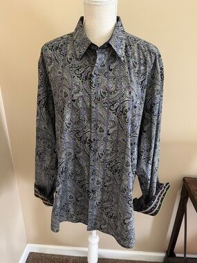 Robert Graham Paisley Button Down Shirt - Black with Purple Accents